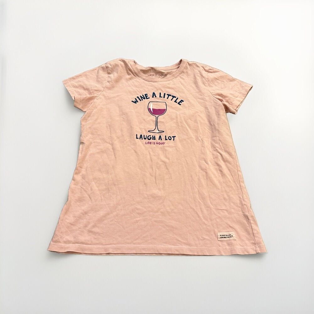 Life is Good Womens Peach Crusher Tee Wine A Little Laugh A Lot T-Shirt Size M